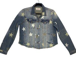Free People Driftwood Stars & Stripes Denim Jean Trucker Jacket Women Size M